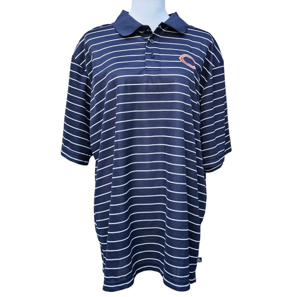 NFL Team Apparel Chicago Bears Polo Shirt Mens XL Short Sleeve Striped Blue